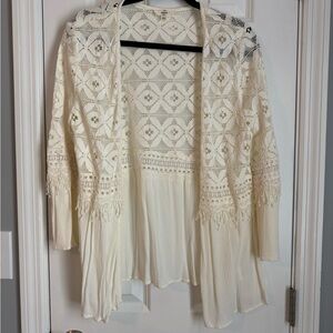 Cream Lace Open Cardigan